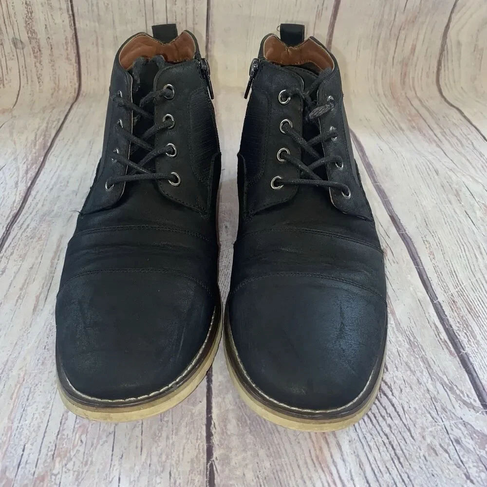 Ferro Aldo Blane Men’s 9.5 Black Cap Toe Lace Up Side Zip Ankle Boots